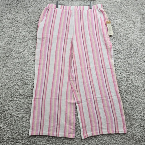 Escape by Habitat Pants Womens Medium Pink Striped Wide Leg Cropped‎ Gauzy Beach - Picture 1 of 14